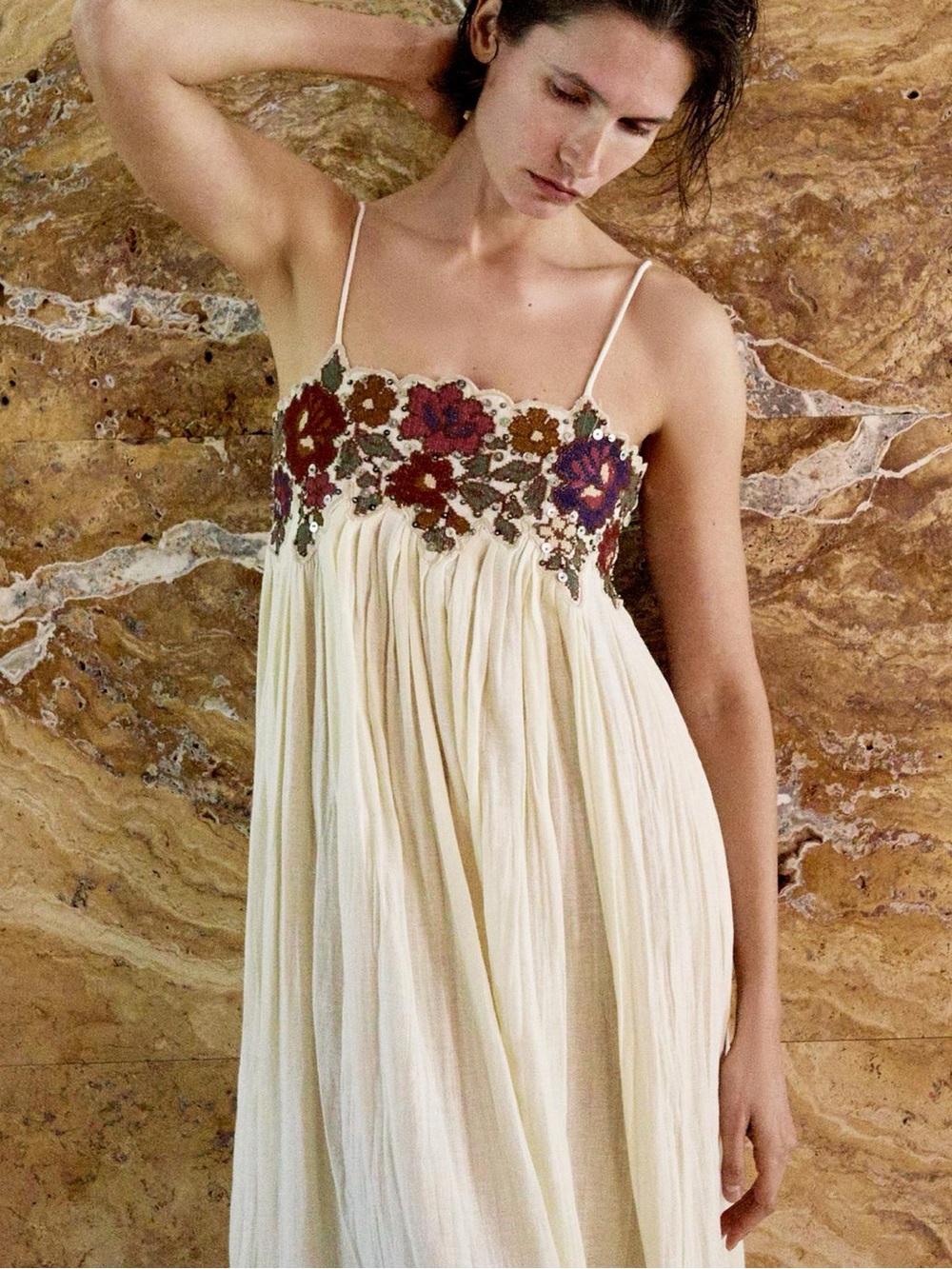 Zara SEQUIN EMBROIDERED STRAP DRESS